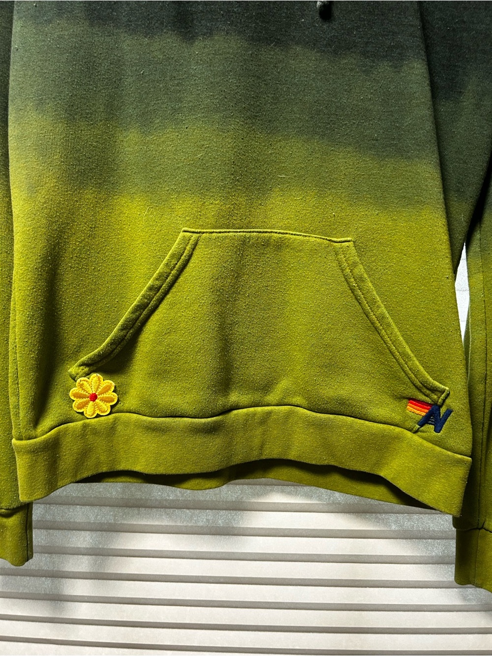 Aviator Nation Green Ombre Pullover Hoodie with Colorful Patch - Picture 2 of 3